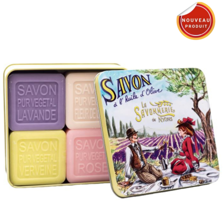 SAVON BOITE METAL 4 SAVONS PIQUE NIQUE