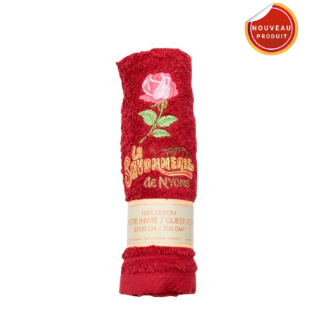 SERVIETTE 33X50 BRODE ROUGE ROSE