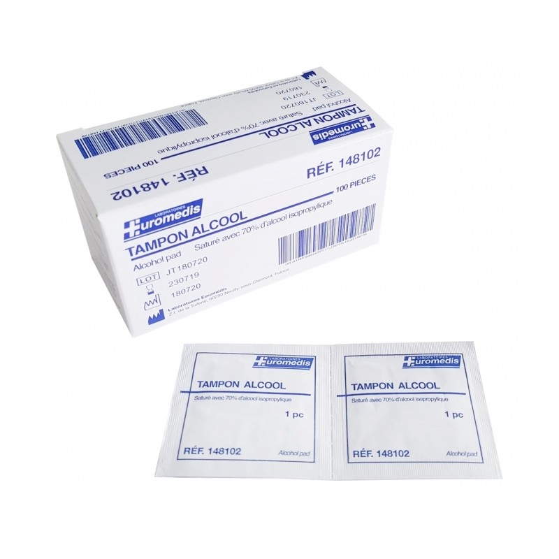 TAMPON ALCOOL EUROMEDIS 6X3CM BTE 100