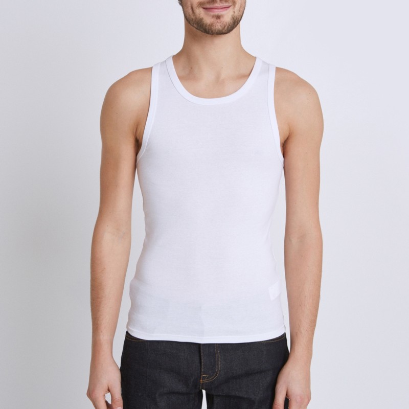 DEBARDEUR HOMME COTE 1X1 SANS COUTURE BLANC