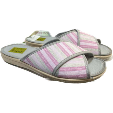 CHAUSSON MULE TISSUS RAYE ROSE / GRIS