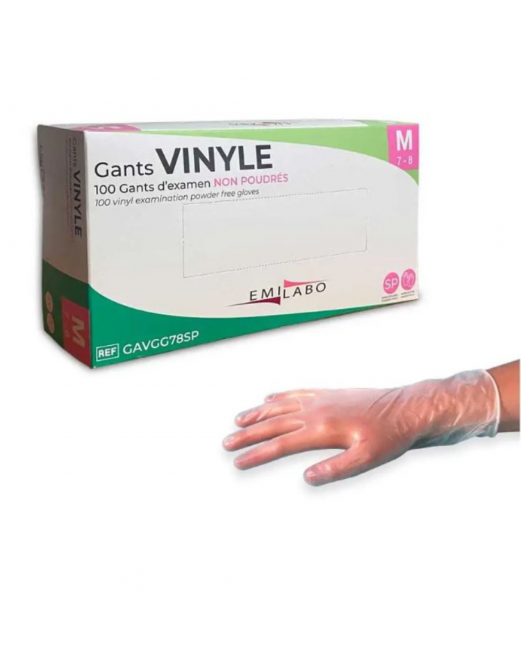 Gants Vinyle Non Poudrés Taille M 7/8