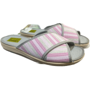 CHAUSSON MULE TISSUS RAYE ROSE / GRIS