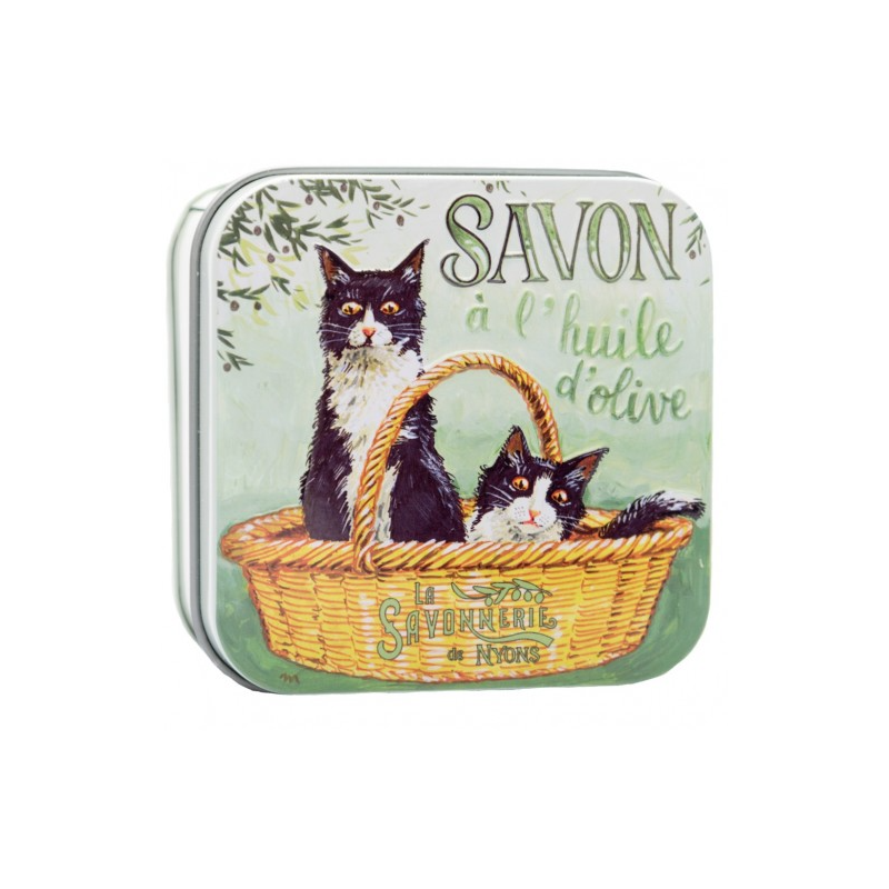 SAVON BOITE METAL FLEUR DE COTON CHAT NOIR ET BLANC 100G