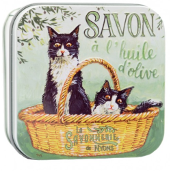 SAVON BOITE METAL FLEUR DE COTON CHAT NOIR ET BLANC 100G