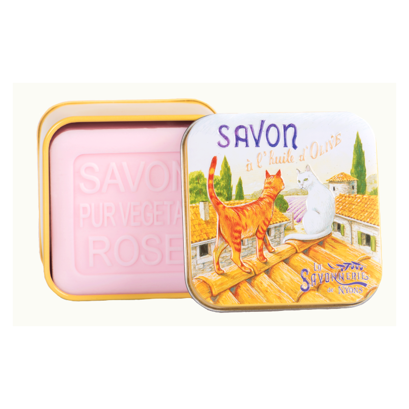 SAVON BOITE METAL ROSE CHAT SUR UN TOIT 100G